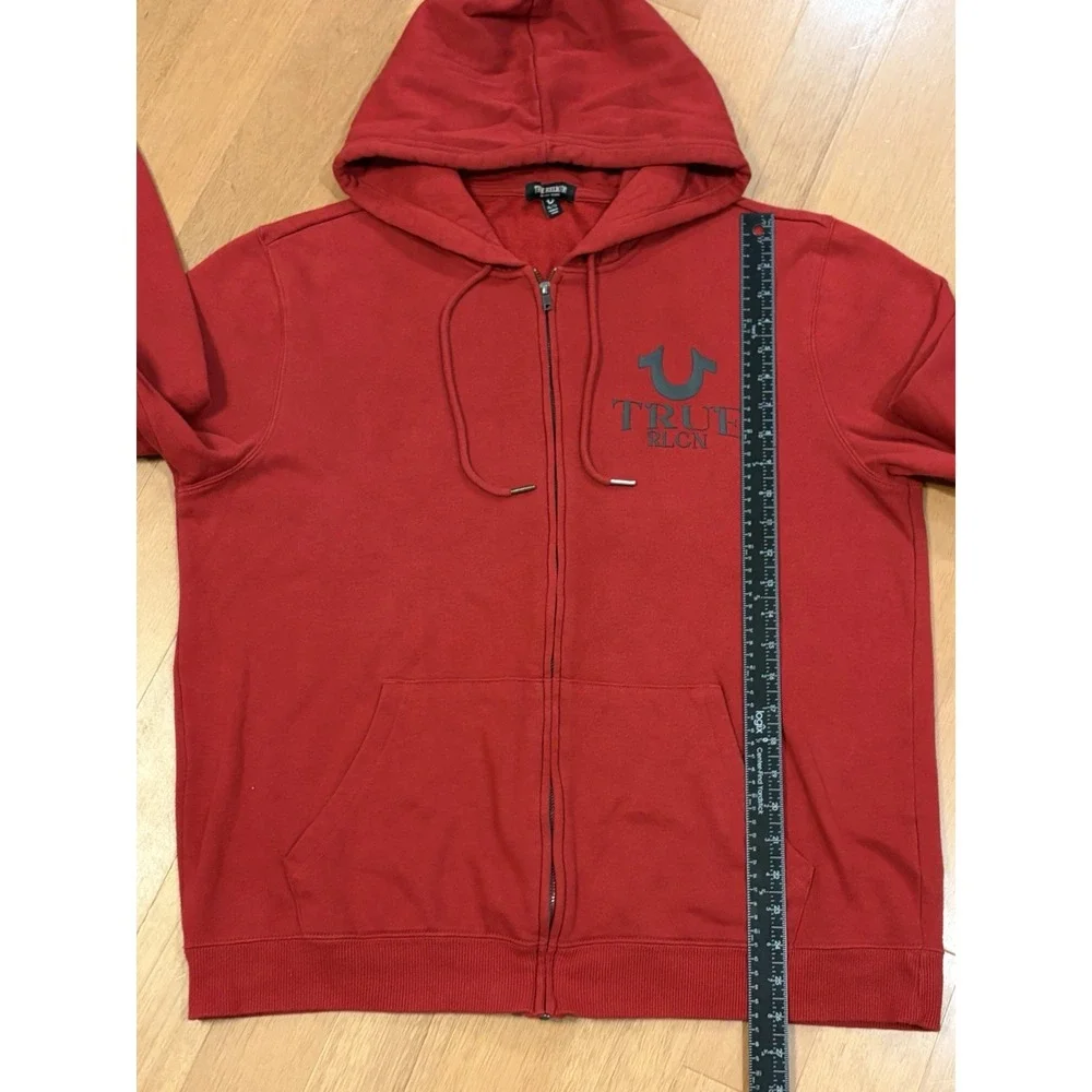 True Religion Hoodie Full Zip Red Maroon XL Buddha Graphic Logo Bubble Print Y2K